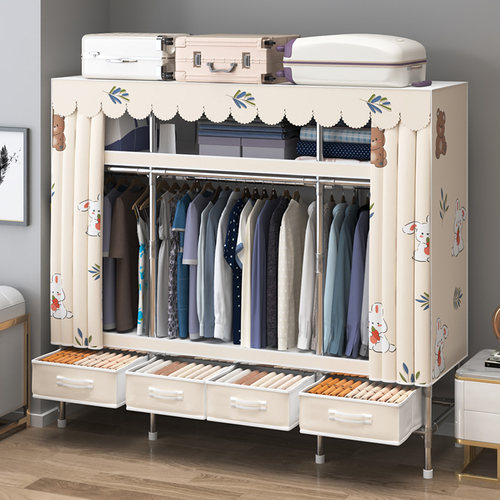 宿舍简易组装衣柜结实耐用布衣柜加厚加粗出租房带抽屉卧室家用柜