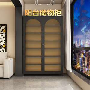 阳台收纳储物柜防水防晒靠墙一体钢制置物架杂物书柜铁皮柜子新款