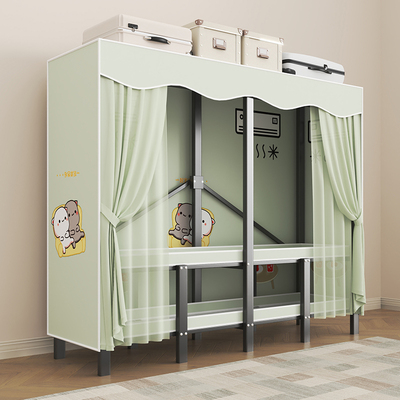 衣帽架卧室落地挂衣架简易组装儿童出租房用加厚加粗全钢架布衣橱