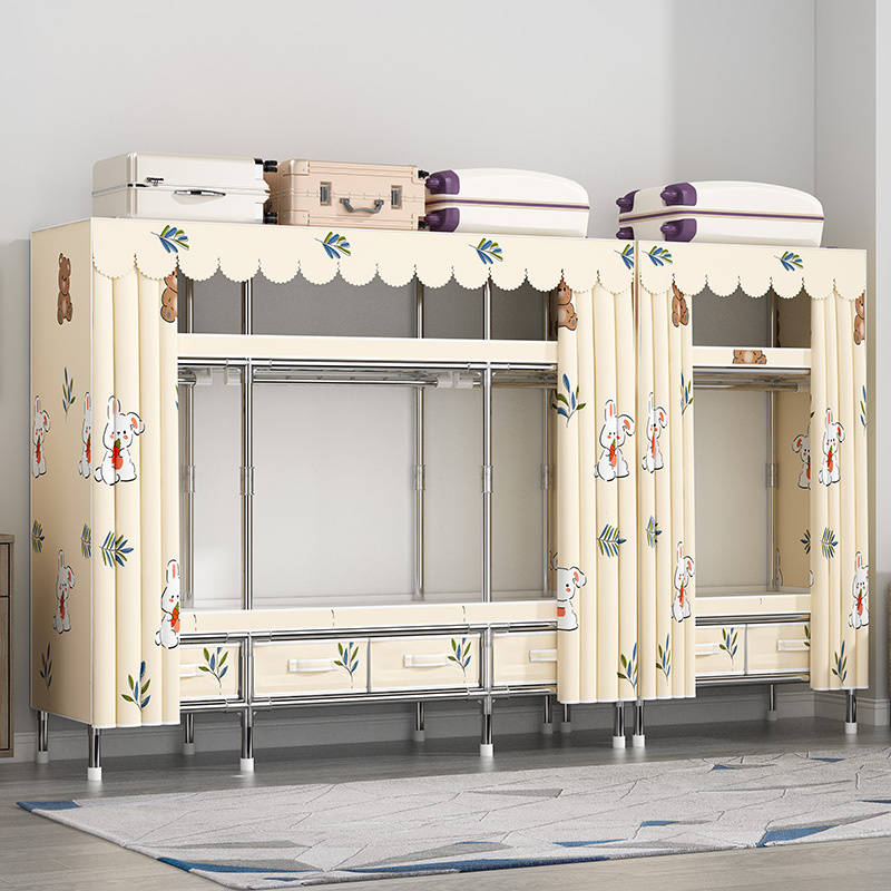 双人衣柜一体组合卧室家用布衣柜简易组装加厚加粗全钢架结实耐用