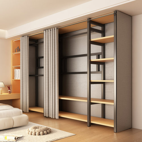 衣柜家用卧室出租房简易组装开放式一体组合衣帽间金属钢架挂衣橱