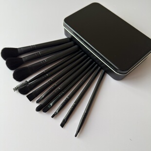 12支化妆刷带铁盒黑色套装化妆工具全套便携式新手初学者可定制