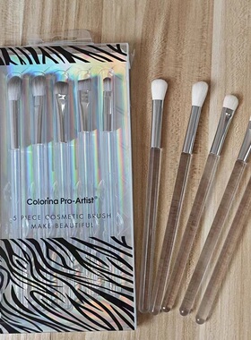 外贸化妆刷5支装水晶透明刷柄便携式眼部化妆刷眼影刷动物毛套刷