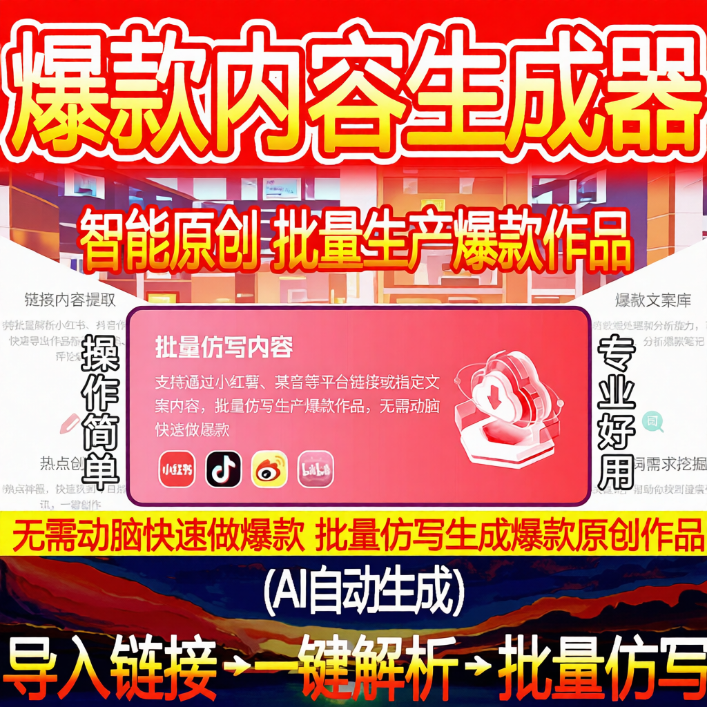 AI一键生成爆款文案作品小红书智能原创文章批量自动生成改写软件