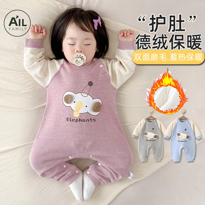 婴儿连体衣套头德绒秋冬款肩开扣