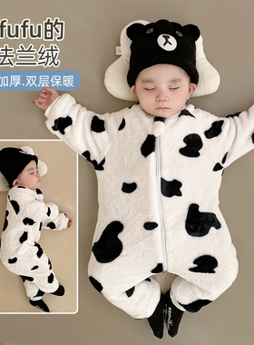 宝宝睡衣秋冬款法兰绒加厚连体衣婴儿冬季珊瑚保暖小童睡袋6-12月