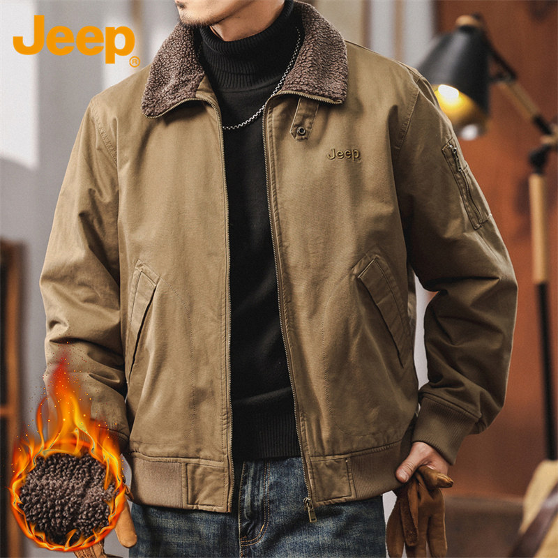 JEEP/吉普飞行员夹克男士2024冬季新款纯棉上衣宽松大码工装外套