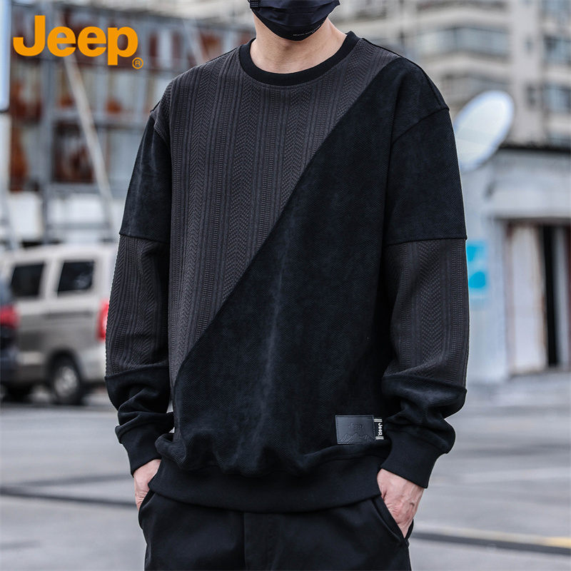 Jeep吉普圆领卫衣男士新款拼色