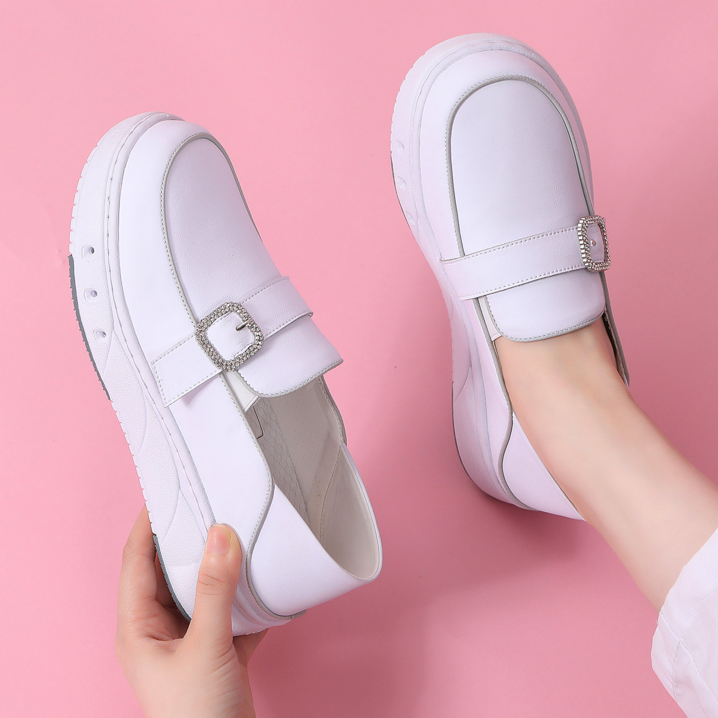 佰思塔护士鞋女真皮轻质减震不累脚软底一脚蹬单鞋防滑加绒医护鞋,女鞋,深口单鞋,淘宝优惠券,粉丝福利购,淘宝优惠卷