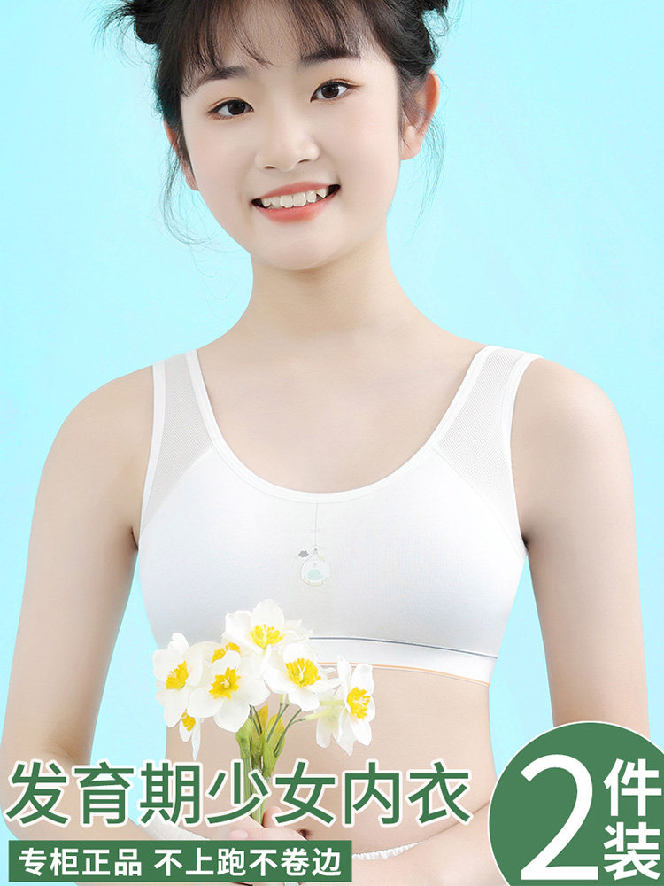 发育期少女内衣纯棉网孔透气初中生学生大童女生抹胸式小背心夏季