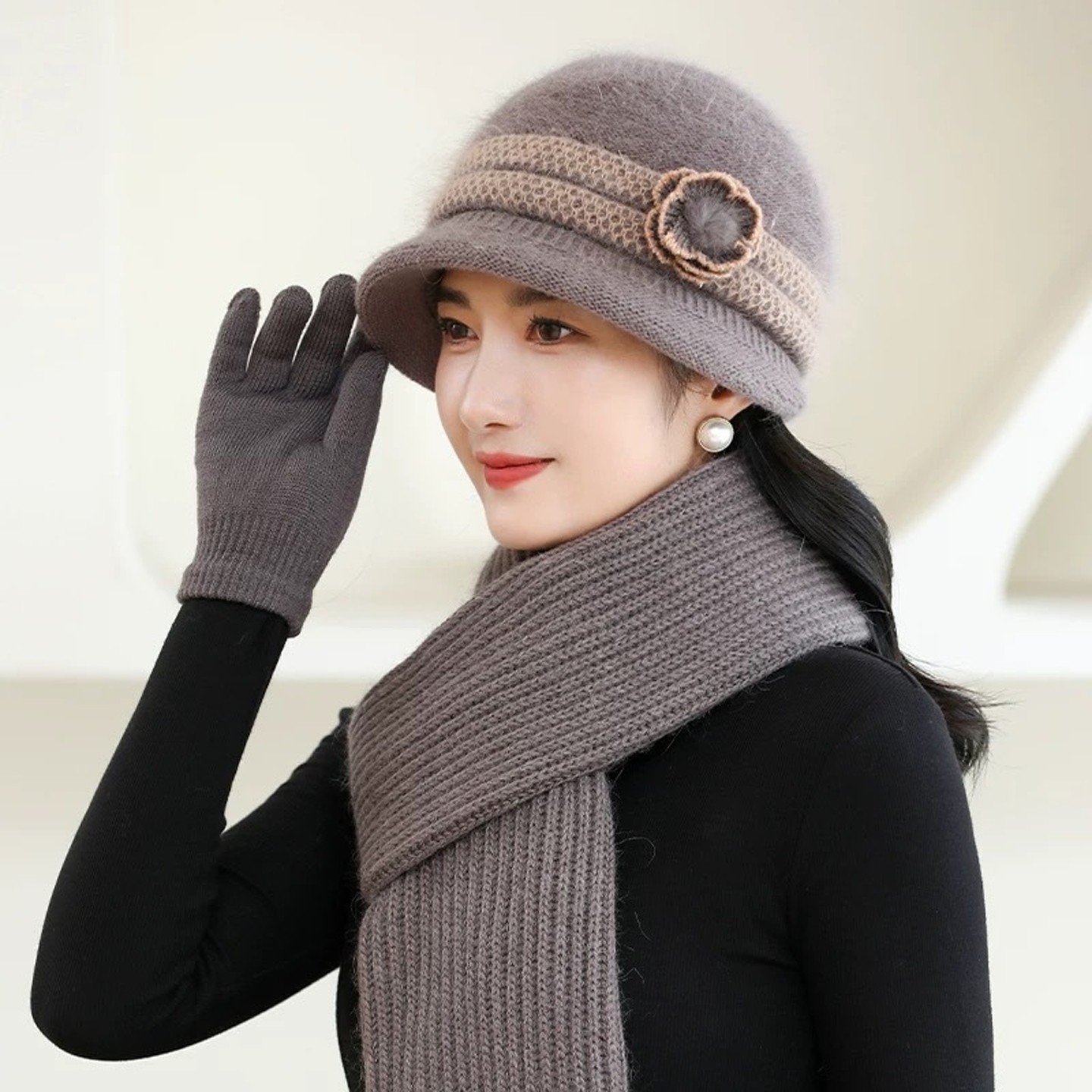 新款中老年人帽子女款秋冬保暖针织帽加绒妈妈帽奶奶毛线帽老人帽