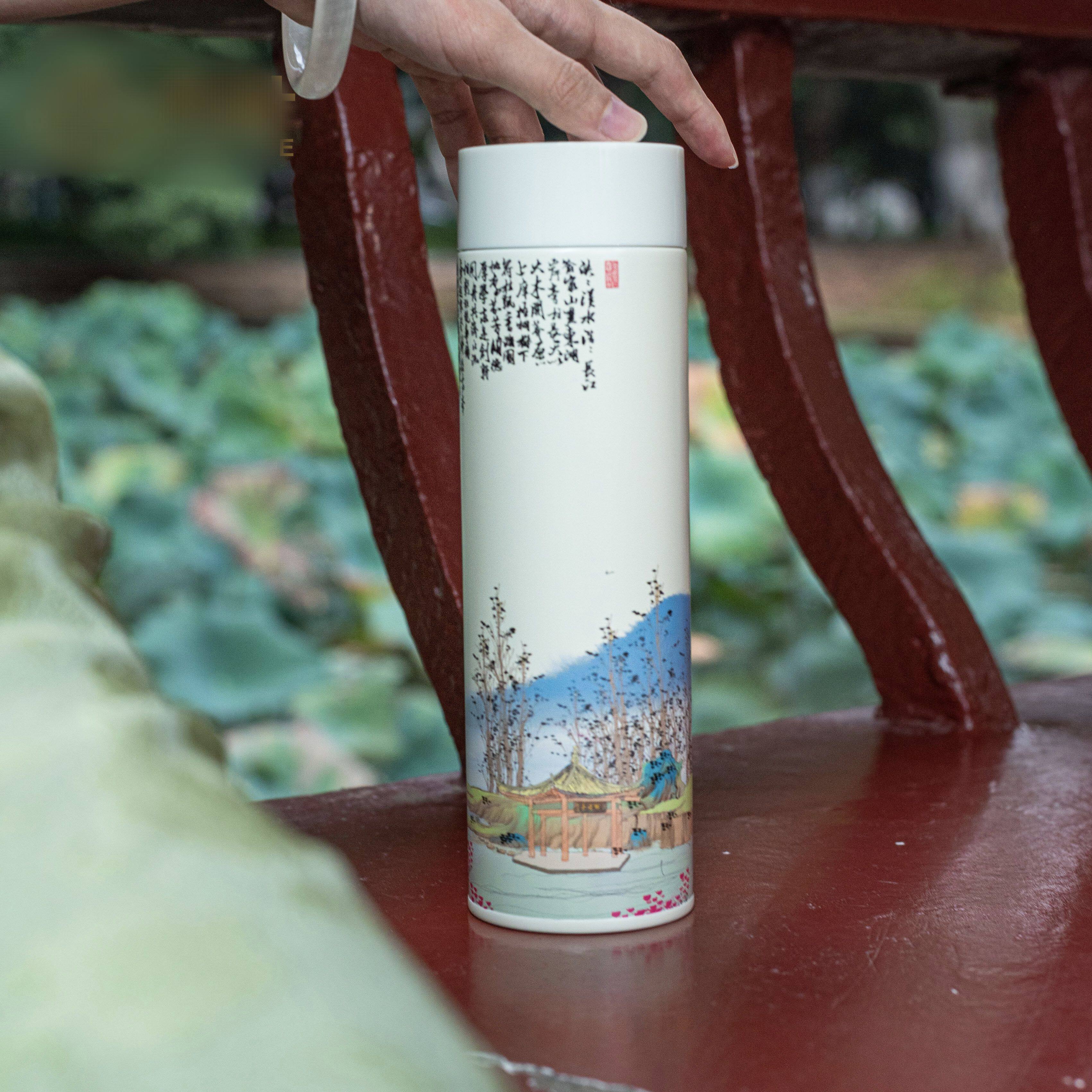 HUST水墨画不锈钢真空保温杯便携超轻水杯华中科技大学[官方正品]