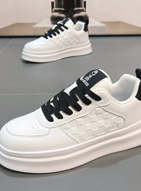 潮牌小白鞋男2025冬季新款厚底增高休闲鞋真皮轻奢百搭港风板鞋