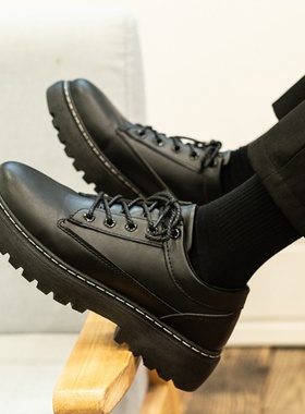 真皮男鞋2025年秋季新款韩版潮流系带皮鞋男士英伦风黑色休闲鞋子