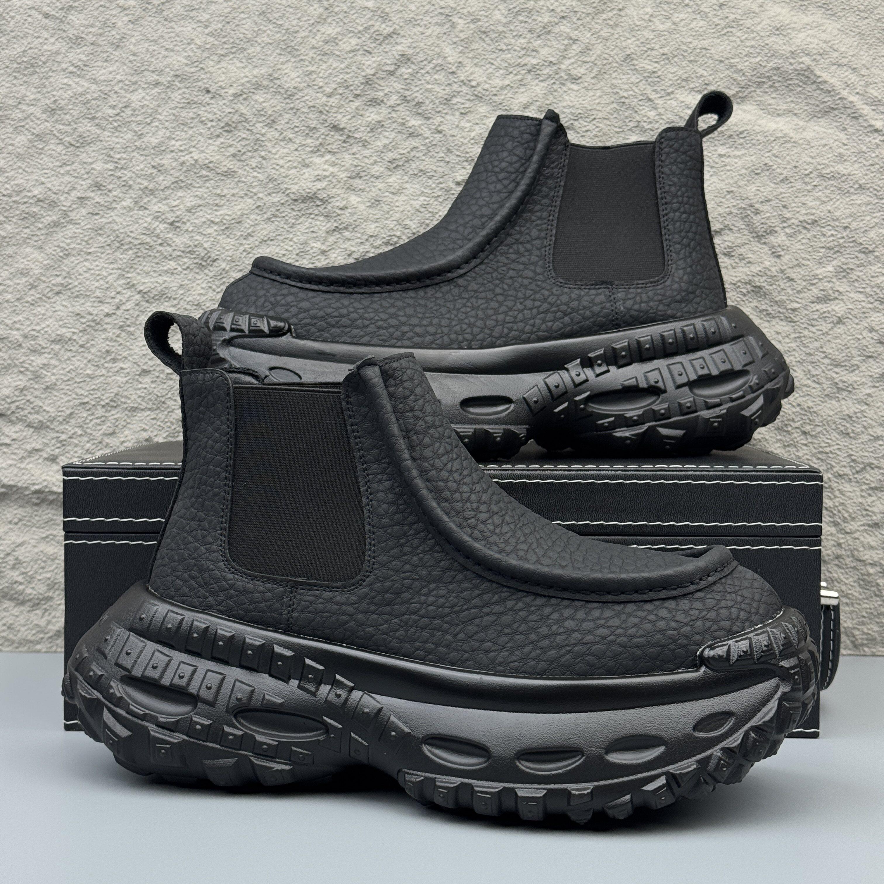 黑色马丁靴2026春秋新款厚底增高老爹鞋个性软底短靴潮厚底男鞋,流行男鞋,马丁靴,淘宝优惠券,粉丝福利购,淘宝优惠卷