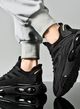 黑色男鞋2025年秋季新款美式潮牌休闲老爹鞋男士超轻气垫运动鞋子