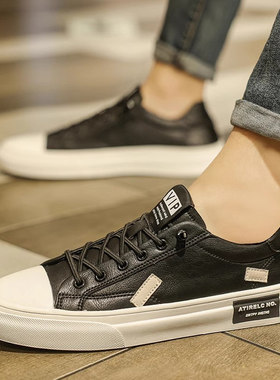 黑色真皮男鞋2025夏季新款美式潮牌休闲板鞋男士低帮一脚蹬运动裤