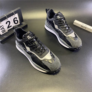 潮牌男鞋2026春秋新款韩版拼接高帮厚底加绒保暖系带男士休闲鞋