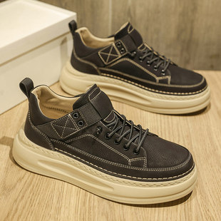 潮牌男鞋2026春秋新款英伦风厚底懒人板鞋男士系带鞋子休闲皮鞋