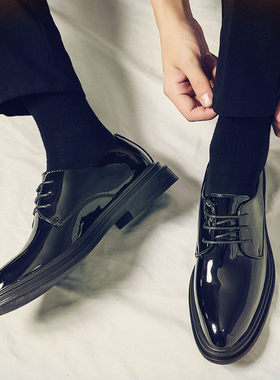 休闲皮鞋男2025冬季新款小皮鞋黑色系带商务正装男士新郎结婚鞋