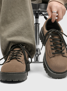 真皮男鞋2025秋季新款美式潮牌复古工装鞋男士高级感厚底休闲皮鞋