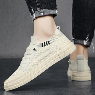 软底轻便休闲运动板鞋 飞织网面男鞋 一脚蹬懒人袜子鞋 新款 2026夏季