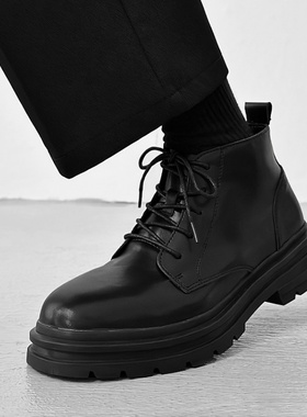 马丁靴男英伦风黑色厚底工装靴商务通勤高级感正装真皮高帮皮鞋潮