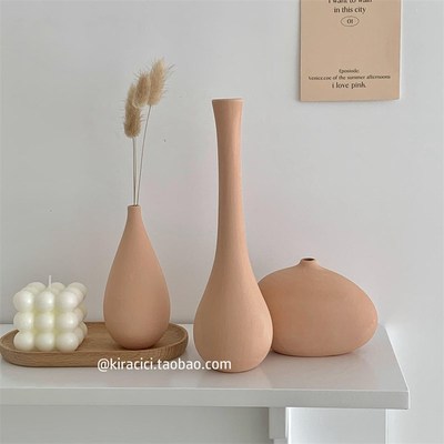 ins风素胚陶瓷艺术花瓶北欧复古客厅干花插花瓶粗陶X摆件桌面装饰