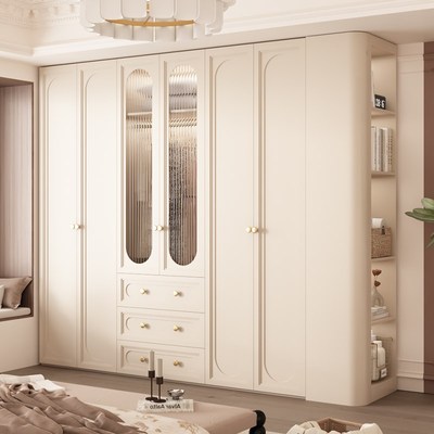 2025新款g爆款奶油风圆弧衣柜家用卧室实木简约储物大衣橱可定制