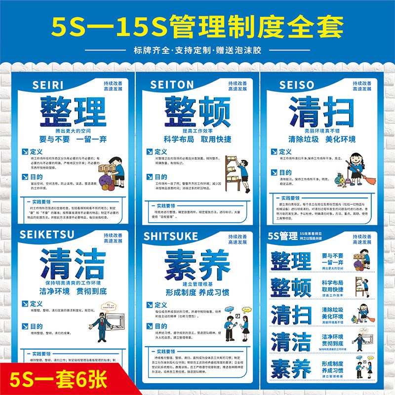 6S管理标识牌5S车间标语7S标贴宣传看板图v片质量8S办公室安全生