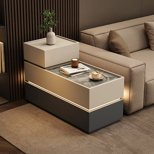 意式极简沙发岩板边柜新款客厅窄小型侧边茶几带抽屉简约收纳柜桌