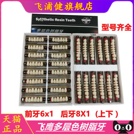 牙科口腔飞鹰多层色合成树脂牙前牙上6 前牙下6后牙上8 后牙下8
