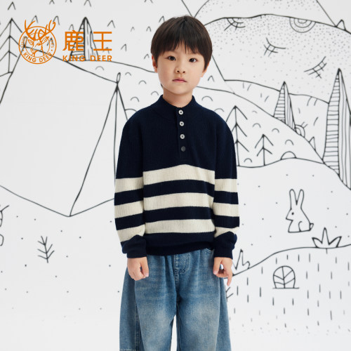鹿王100%羊绒儿童半纽扣针织衫