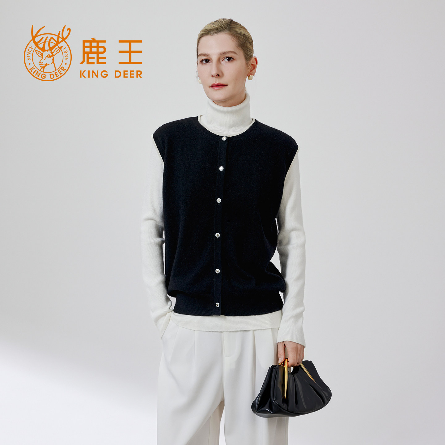 鹿王100%山羊绒衫女圆领开衫背心通勤休闲百搭针织衫26年秋冬新款