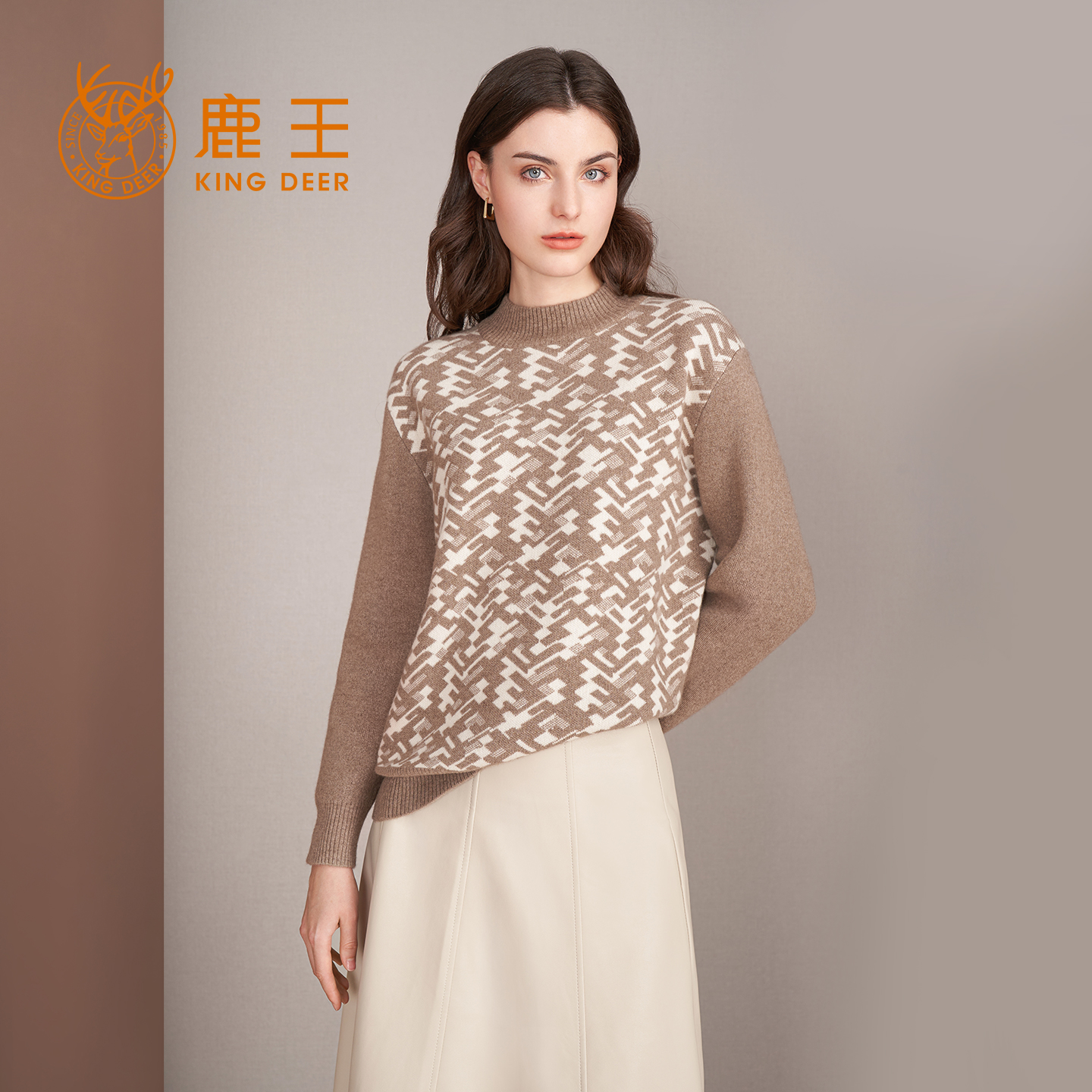 羊绒衫女士半高领提花组织套衫