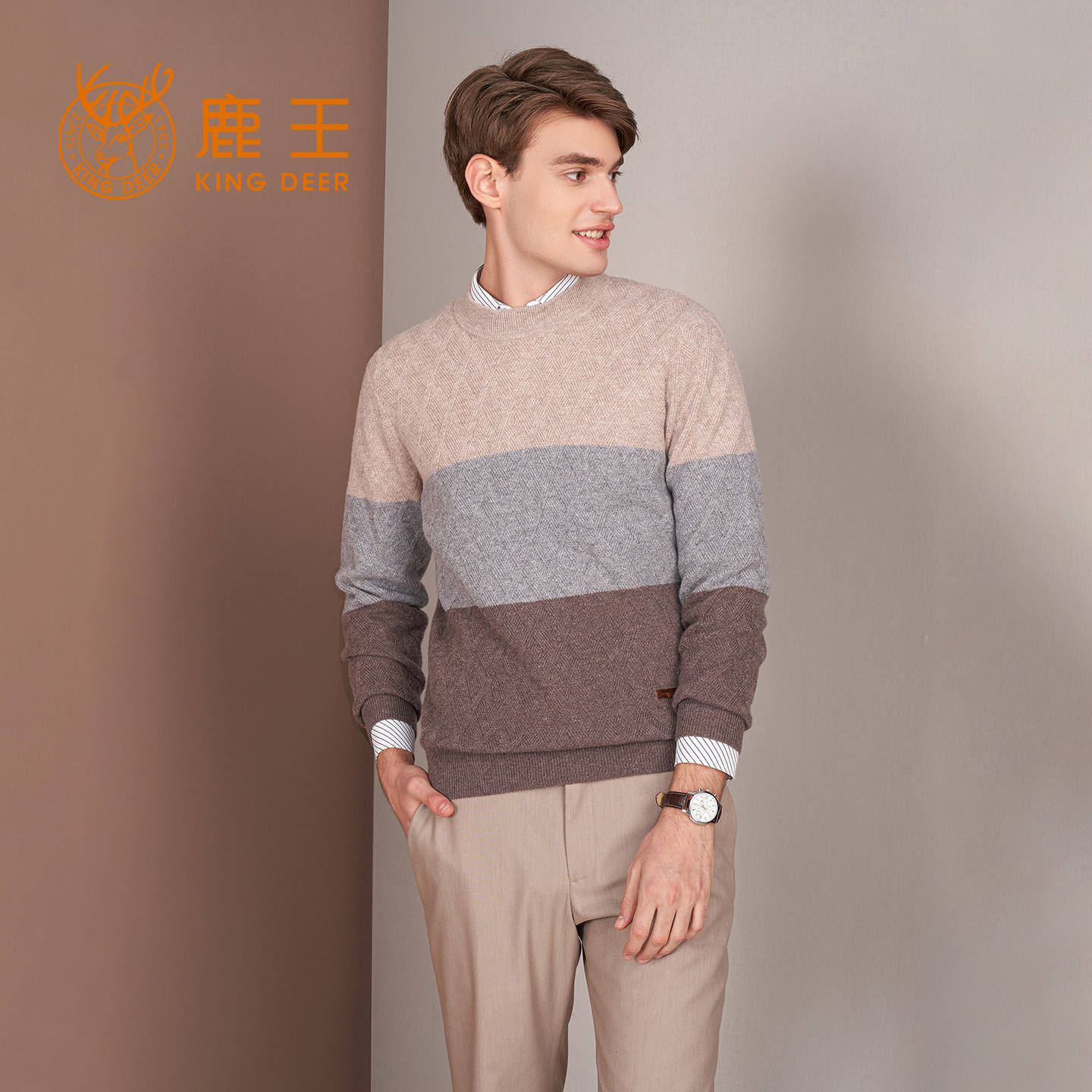鹿王羊绒衫男士半高领变化组织时尚柔软舒适简约保暖套头衫新款,男装,羊绒套衫,淘宝优惠券,粉丝福利购,淘宝优惠卷