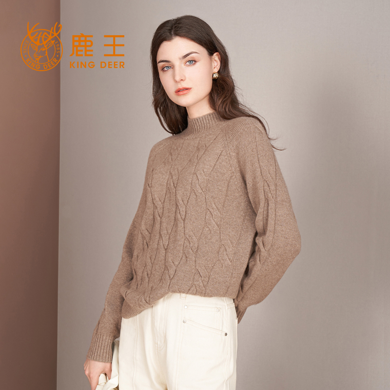 羊绒衫女士半高领变化组织套头衫