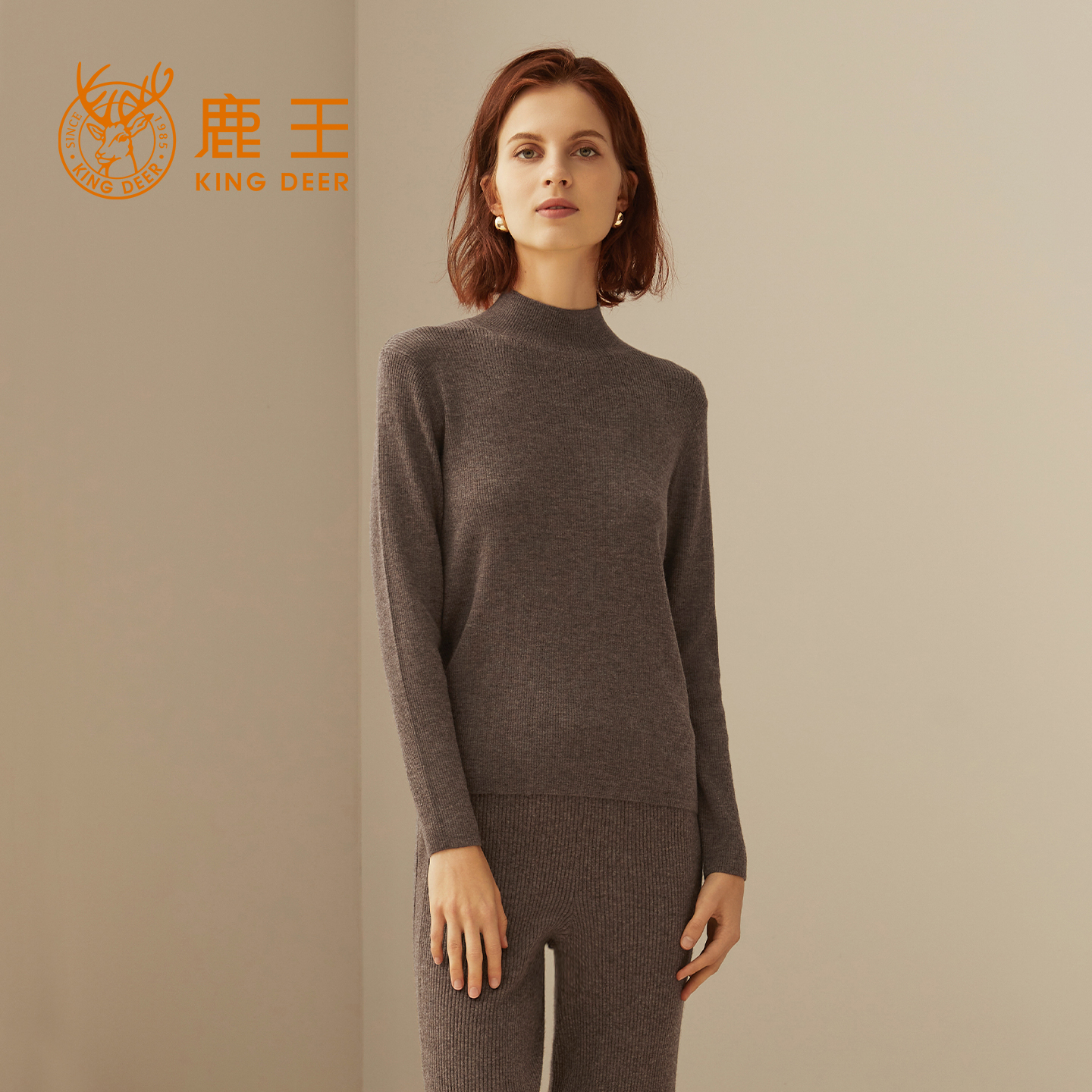 鹿王100%纯山羊绒衫女士半高领