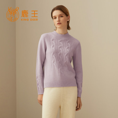 鹿王100%纯山羊绒衫女士半高领