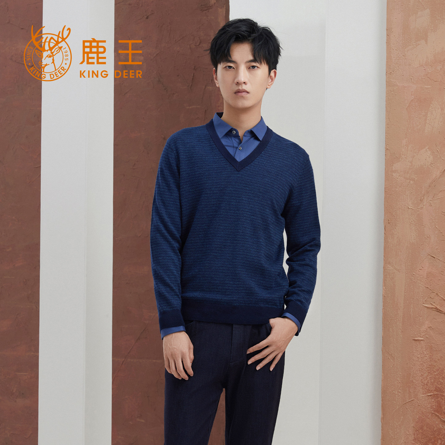 鹿王【精纺】羊绒衫男V领单面交织套衫保暖简约商务春秋冬新款,男装,羊绒套衫,淘宝优惠券,粉丝福利购,淘宝优惠卷