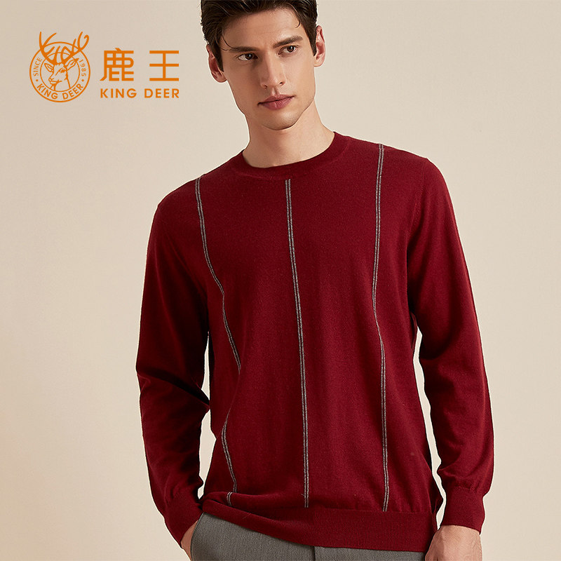 鹿王山羊绒圆领羊绒衫男士