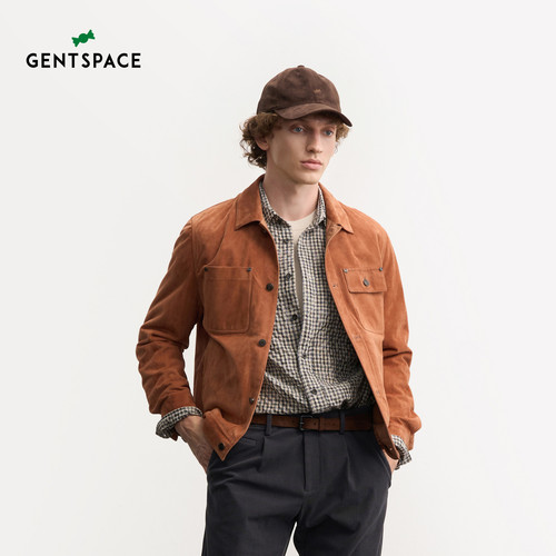 GENTSPACE2026年秋季新品时尚薄柿色小羊皮休闲复古夹克男士外套