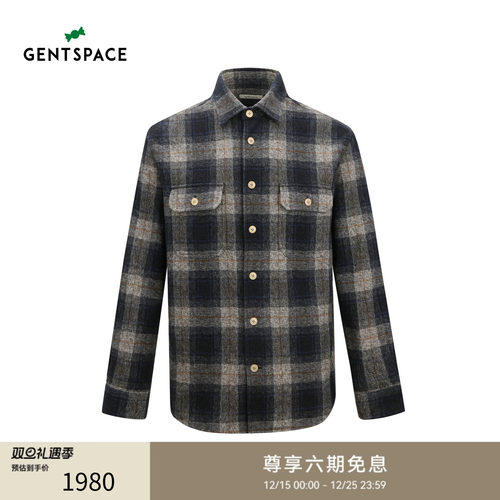 格纹翻领落肩宽松水洗外穿衬衫