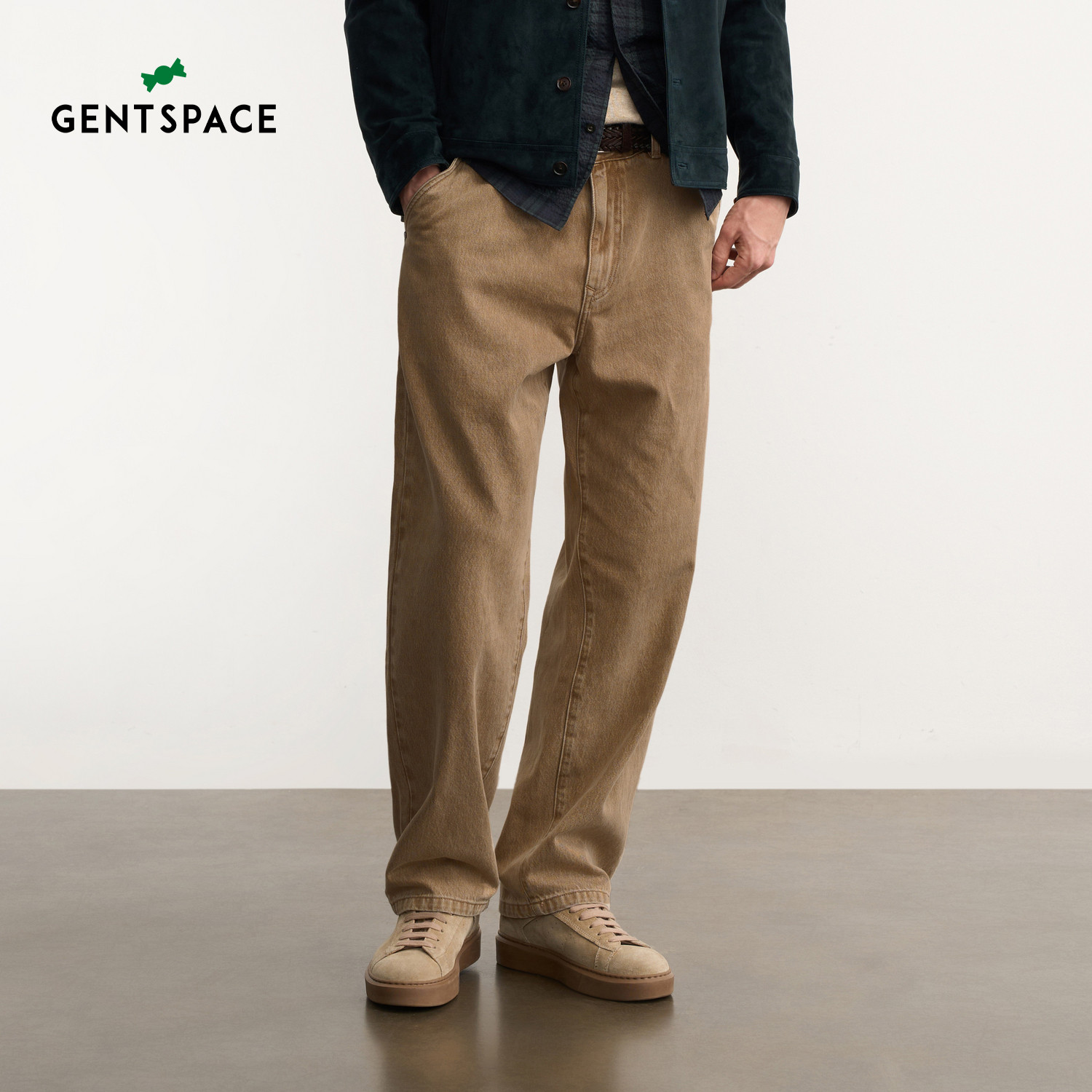 GENTSPACE2026年秋季新品浅棕色舒适棉质宽松直筒男士牛仔裤