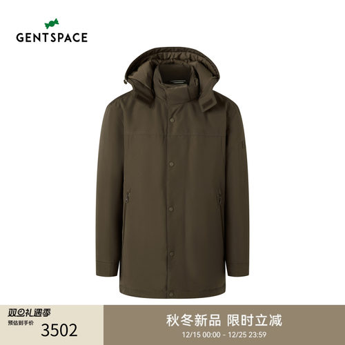 GENTSPACE2025秋季新品连帽立领中长款宽松鹅绒羽绒服男士