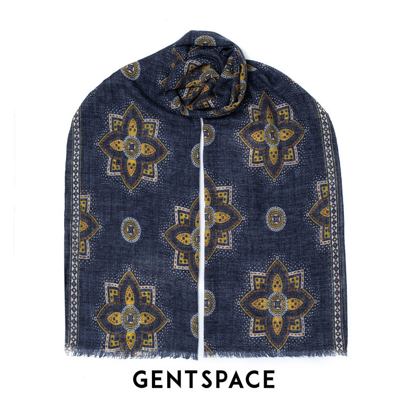 GENTSPACE藏青色羊绒面料围巾