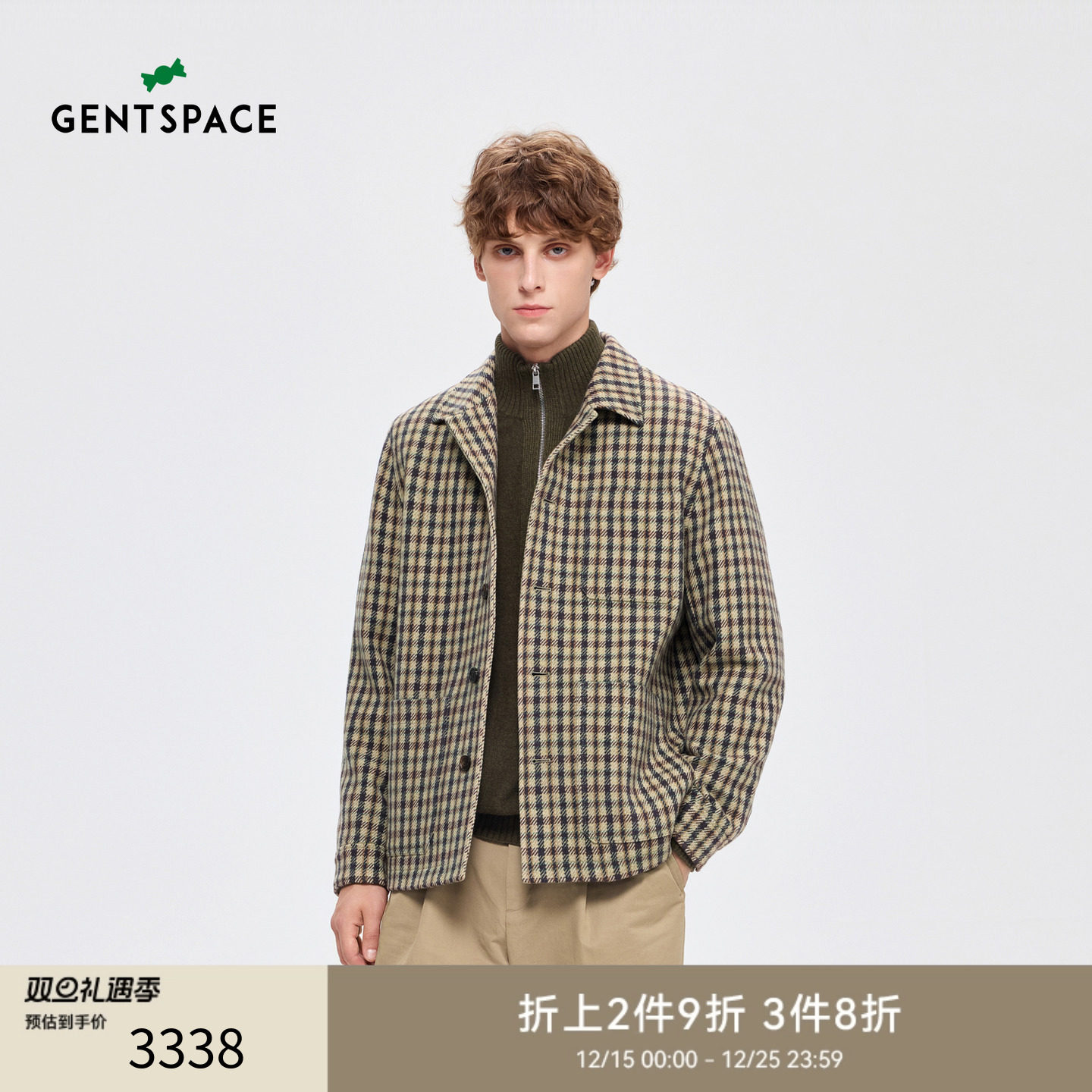 GENTSPACE秋冬新品男士羊毛复古格纹夹克外套