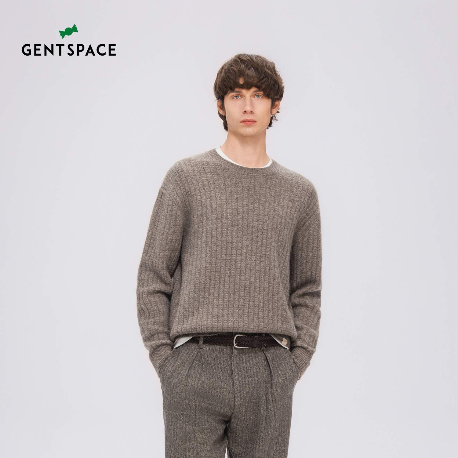 GENTSPACE秋冬新品舒适绵羊毛混纺男士圆领针织套头衫
