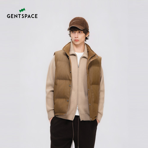 GENTSPACE秋季新品男士卡其时尚双面穿羽绒背心