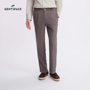 脚口翻边休闲西裤 松紧腰压褶格纹肌理时尚 新品 GENTSPACE2025春季